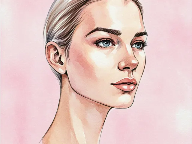 Soft watercolor portrait of a woman against a light pink background