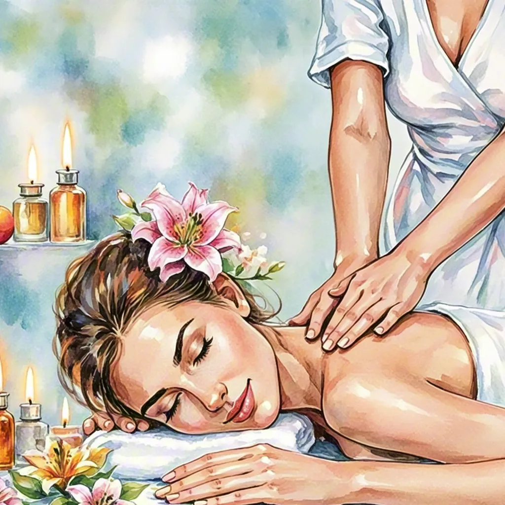 Watercolor relaxing spa massage illustration