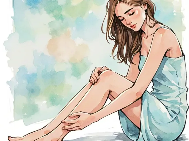 Soft watercolor illustration of a woman sitting wrapped in a towel, relaxing