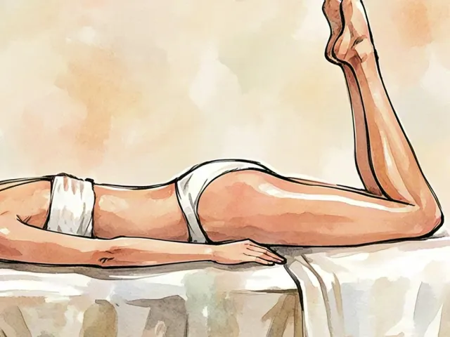 Watercolor illustration of a woman lying on a spa bed during a body treatment