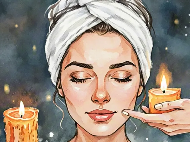 Watercolor portrait of a woman relaxing with candles in a spa interior