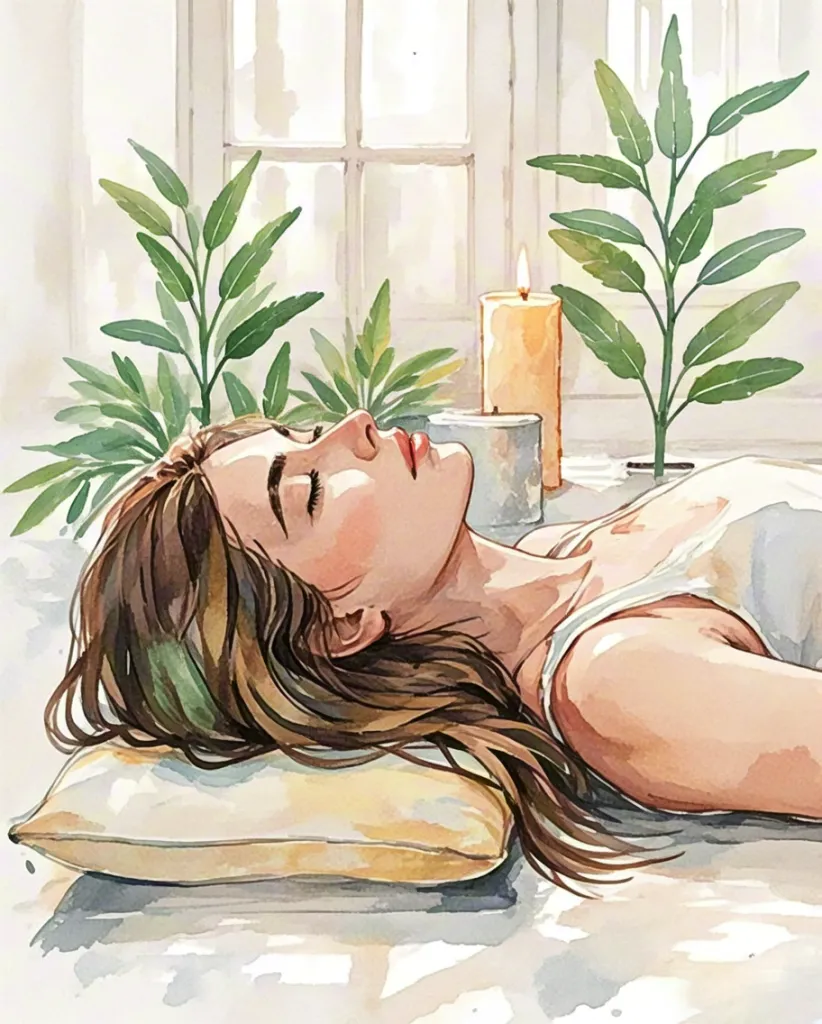 Watercolor spa relaxation with plants