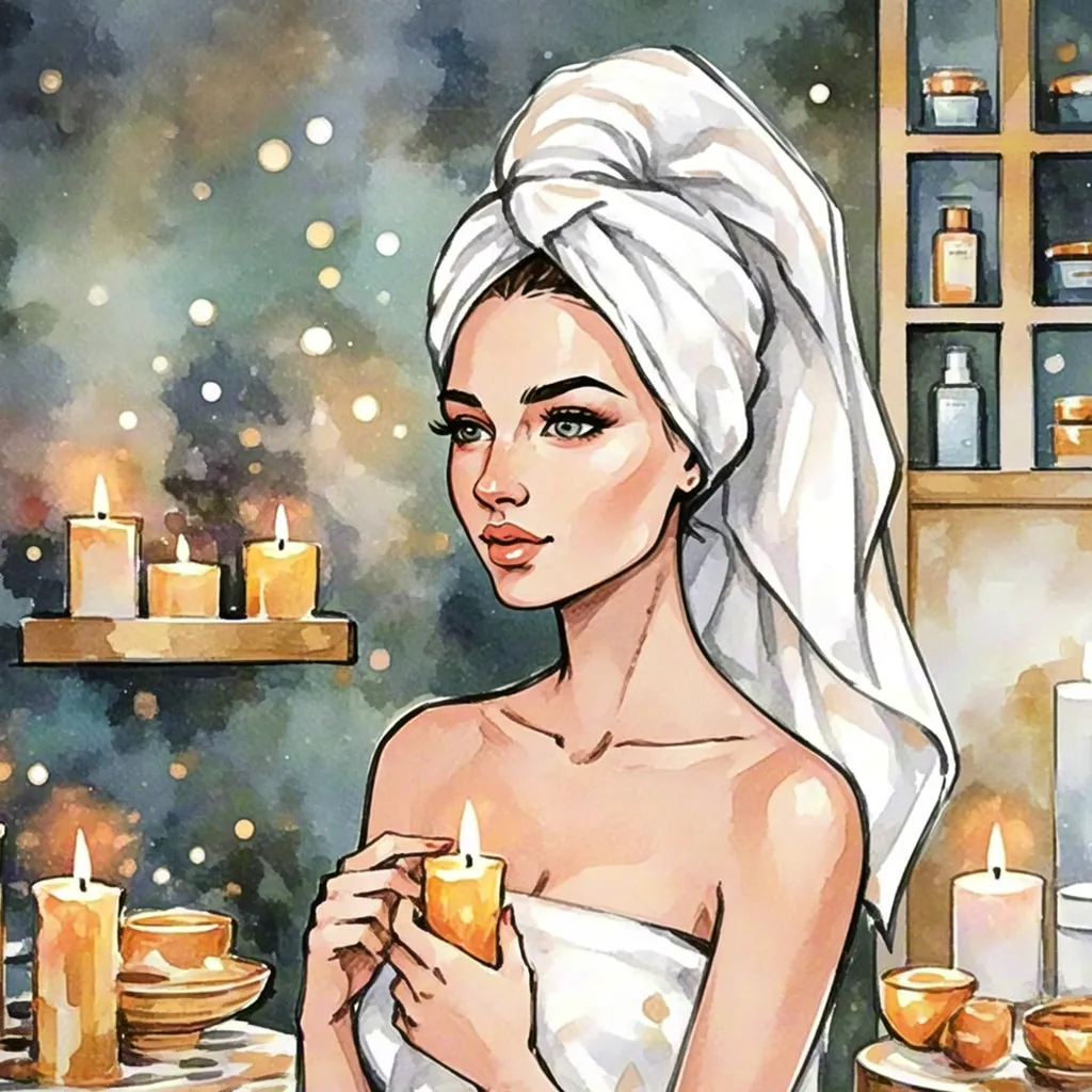 Watercolor spa woman with candle
