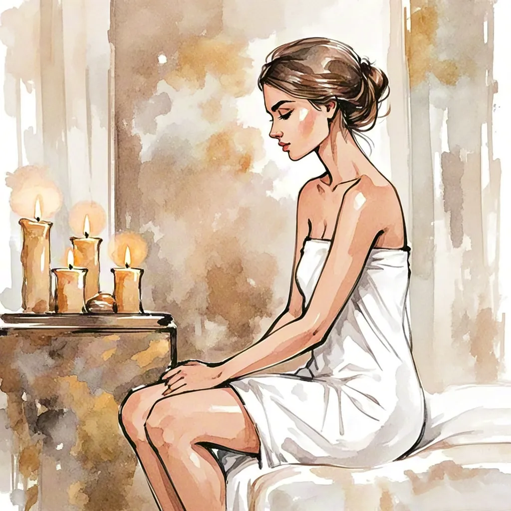 Watercolor spa woman with candles