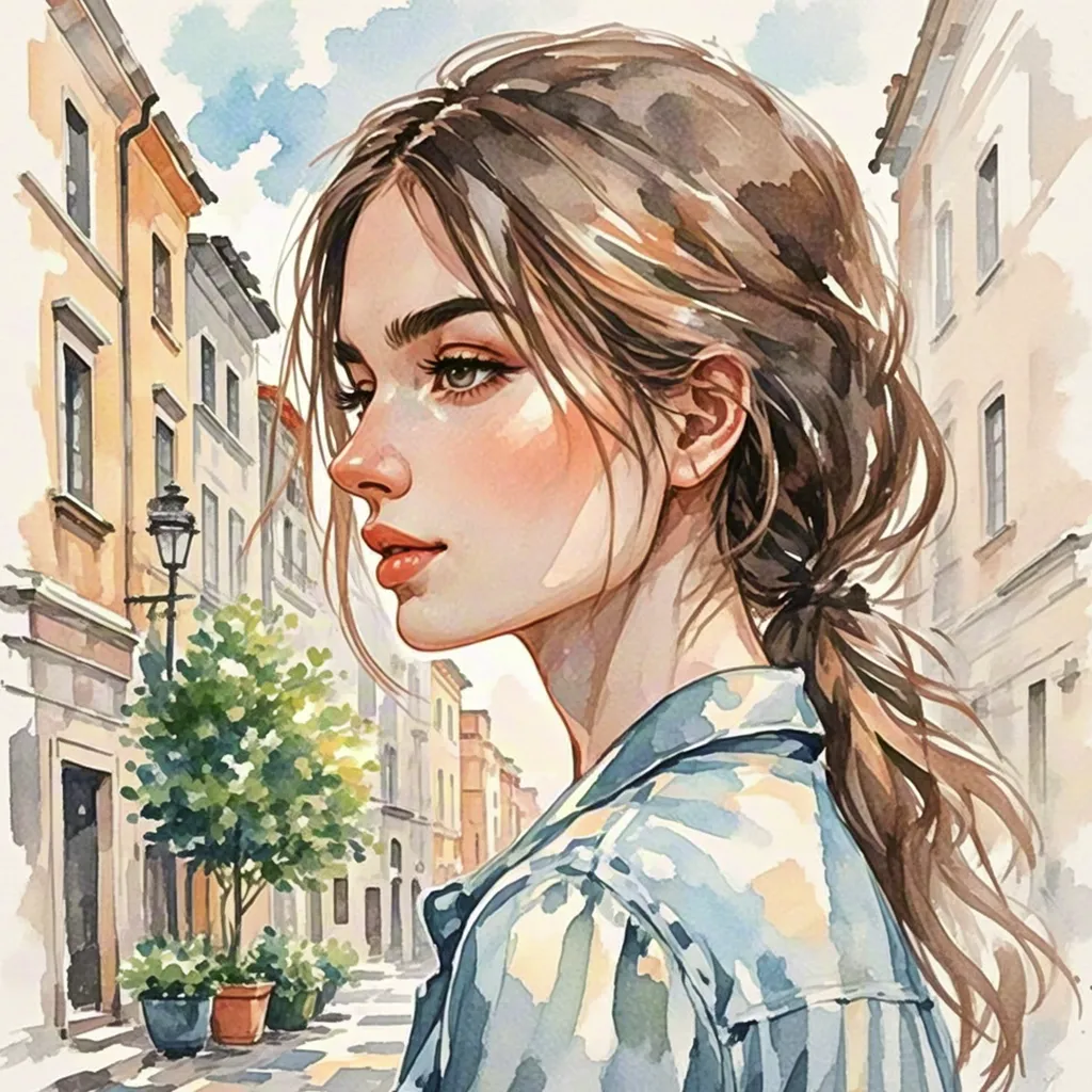 Watercolor urban young woman illustration