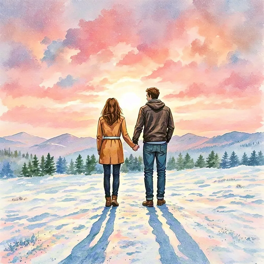 Watercolor Winter Walk Couple