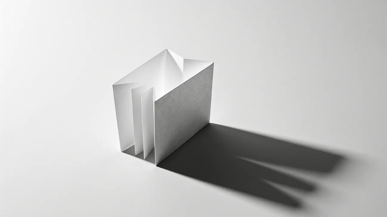 minimal white geometric sculpture casting a shadow