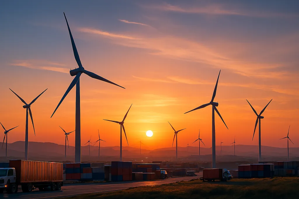 Wind turbines at sunset