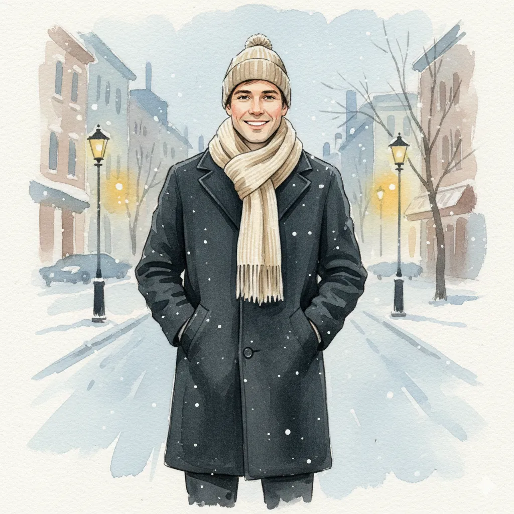 Winter City Illustration Young Man