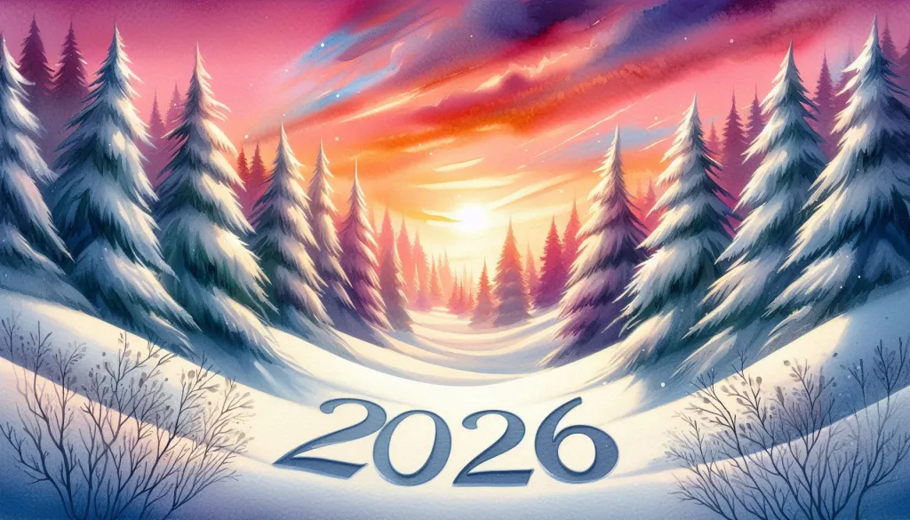 Winter landscape with glowing 2026 numbers