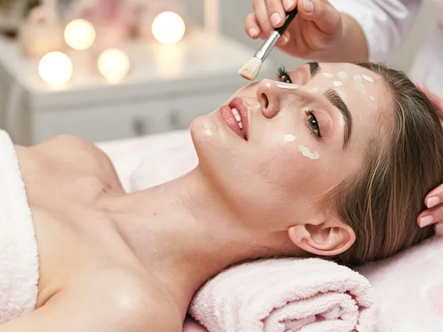 Beautician applying treatment to woman in spa