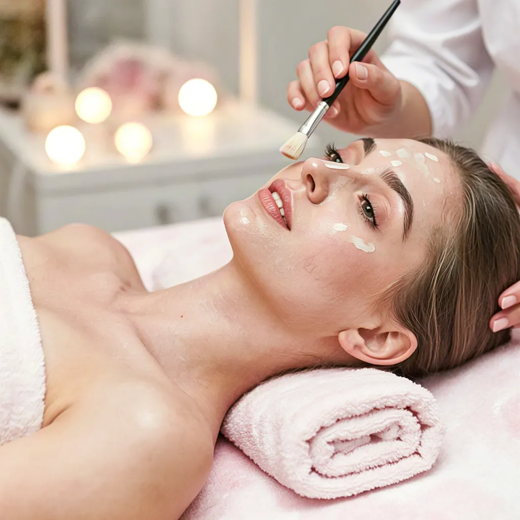 Woman getting facial spa treatment
