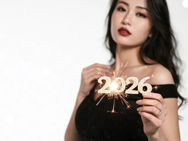 Woman in black dress holding a glowing 2026 sparkler