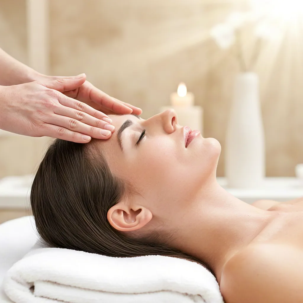 Woman receiving relaxing head massage