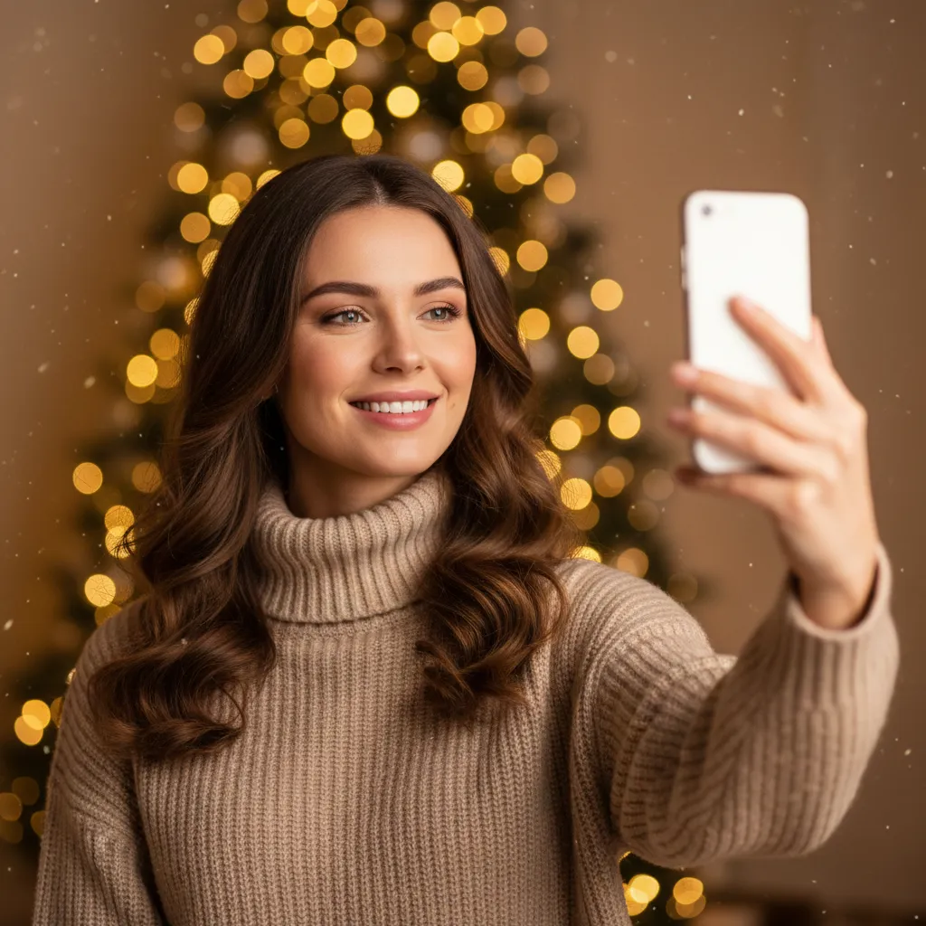 Woman taking festive Christmas selfie