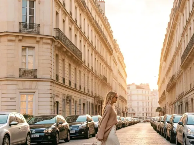 Stylish woman walking down Paris street