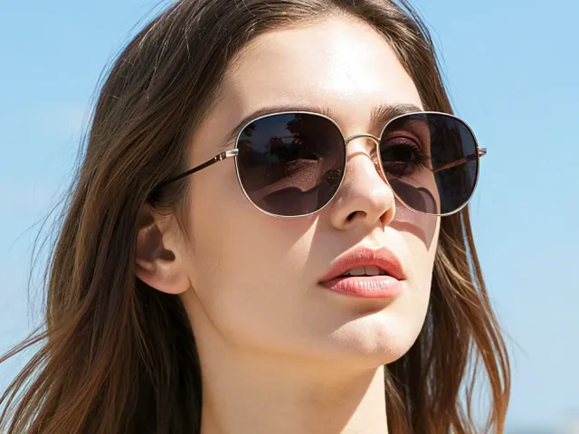 portrait of a woman in sunglasses under bright sunlight