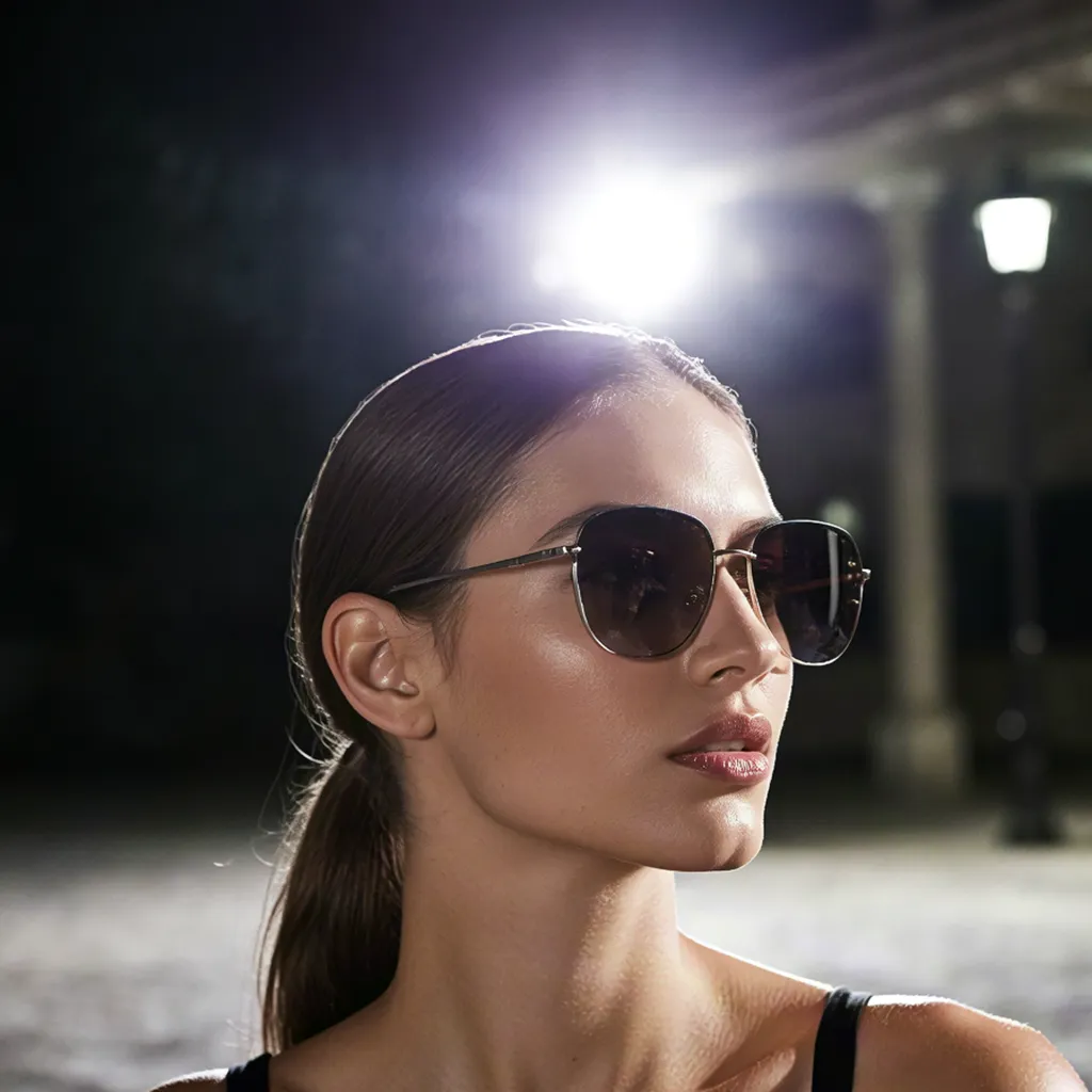 Woman wearing sunglasses at night