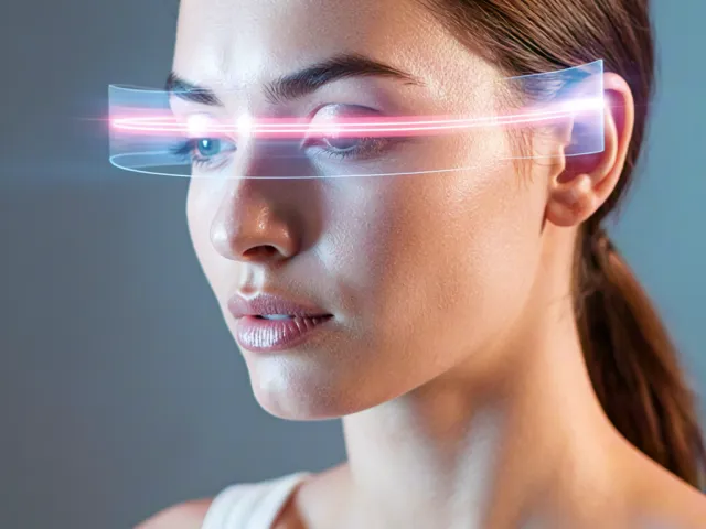 Female portrait with futuristic AR light visor