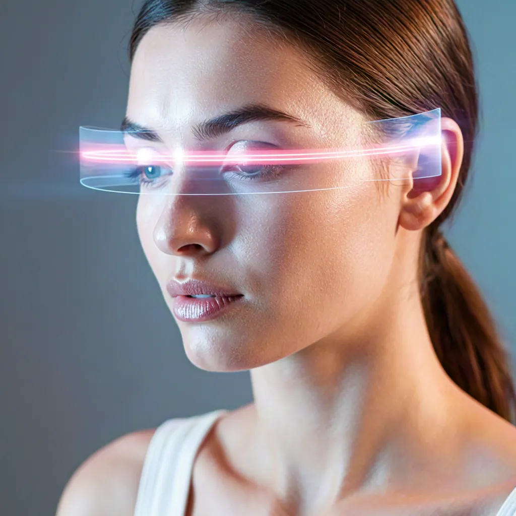 Woman with neon AR visor