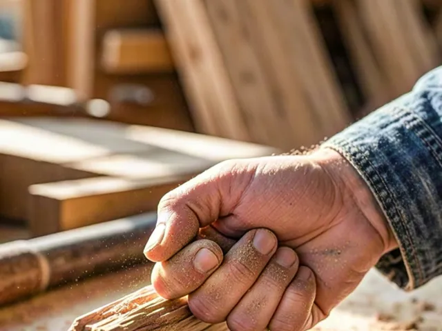 Close-up of craftsman carving wood by hand