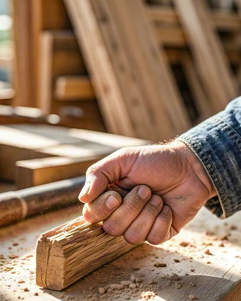 Woodworker carving wooden piece
