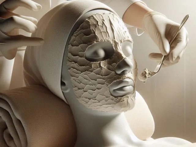 Professional facial mask therapy with textured skincare mask