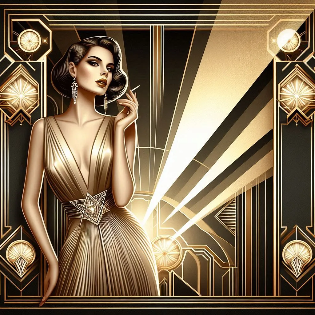 Art deco inspired illustration of elegant woman in luxury fashion style