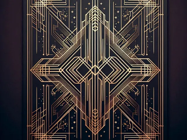 Decorative art deco geometric gold pattern on dark background