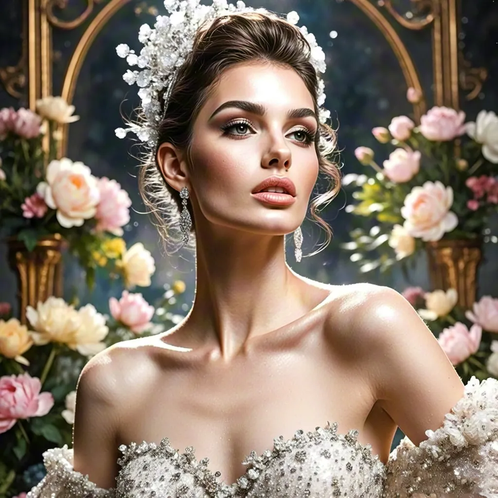 Bridal Beauty Portrait With Floral Background