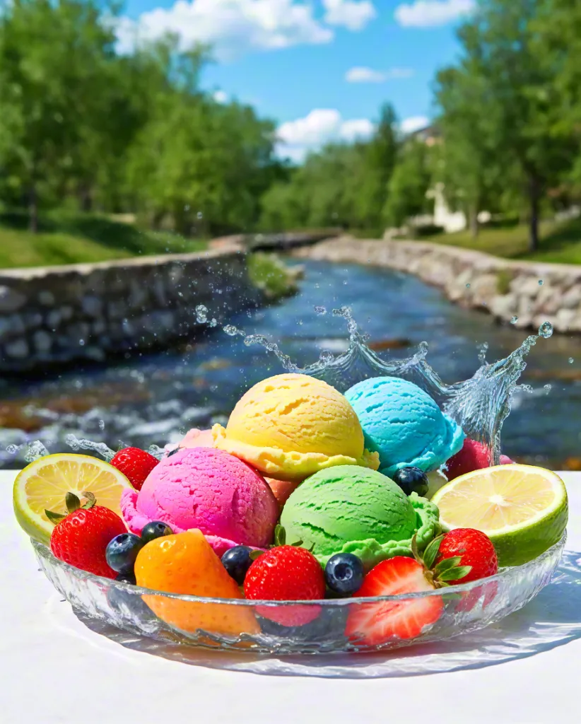 Colorful Ice Cream Bowl by the River