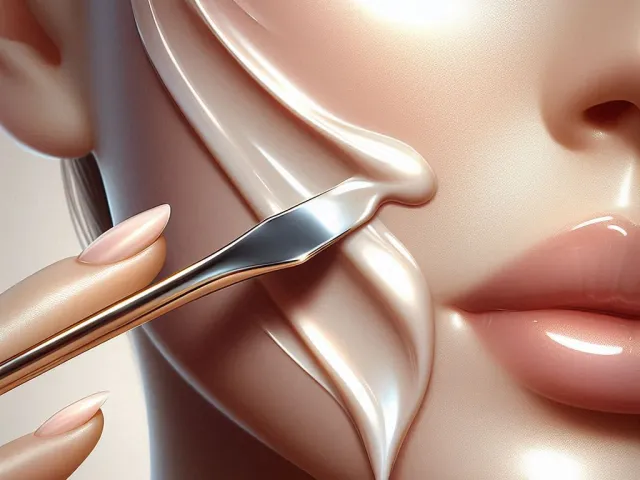 Close-up of a cosmetic instrument gently working on cheek skin during beauty treatment.