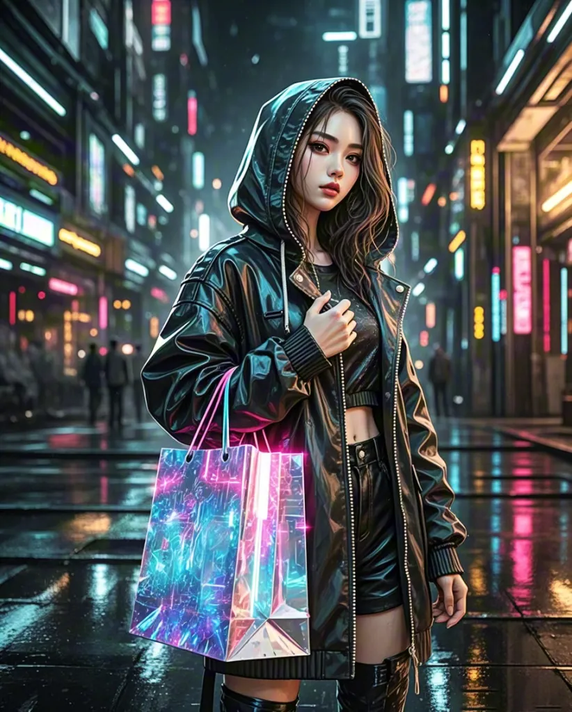 Cyberpunk Girl in Rainy Futuristic City