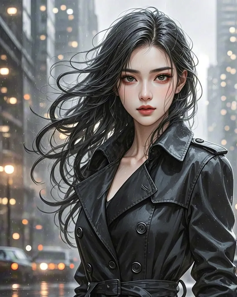 Cyberpunk Woman in Black Leather Coat