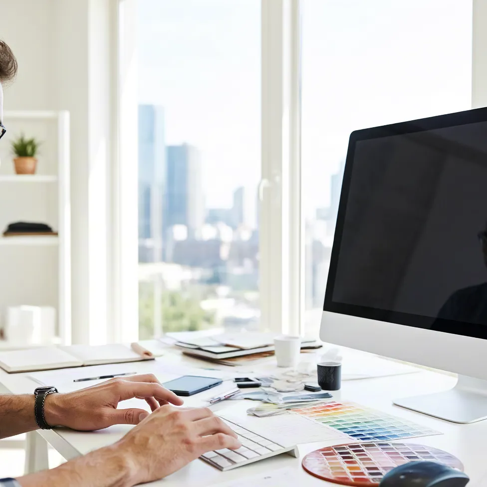 Designer Working at Modern Office Desk