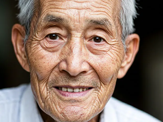 Close-up portrait of elderly man with expressive face and warm smile