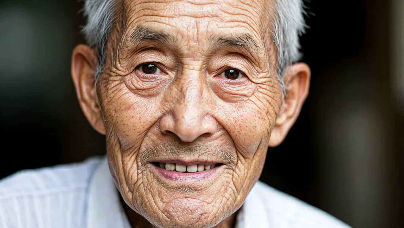 Close-up portrait of elderly man with expressive face and warm smile