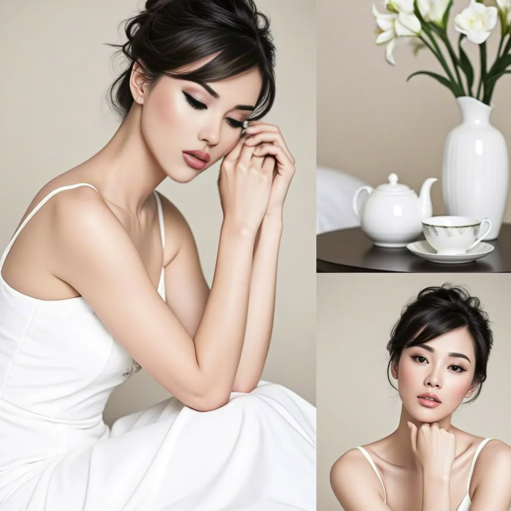 Elegant Beauty Portrait of Asian Woman in Minimal Interior