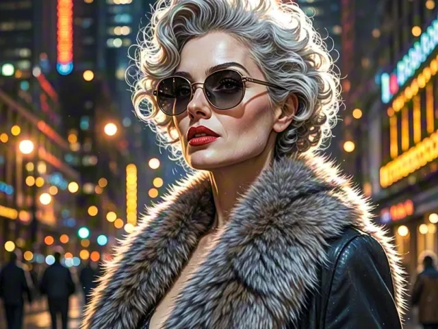 Stylish woman portrait with dramatic lighting and city background