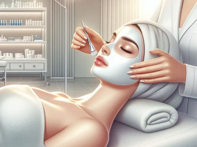 Relaxing facial treatment scene in modern spa treatment room