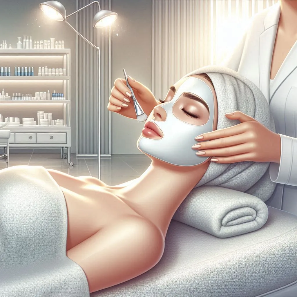 Relaxing facial treatment scene in modern spa treatment room