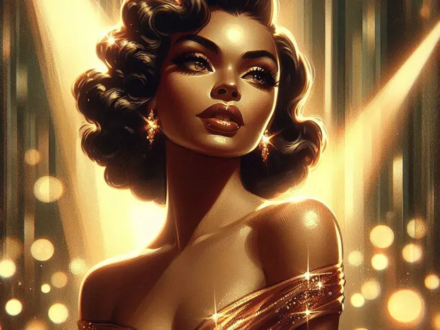Dramatic portrait of a fantasy-styled woman surrounded by warm golden light.