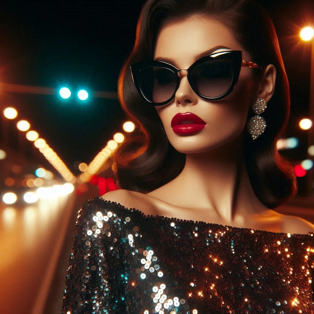 Glamorous Woman in Sunglasses on Fashion Runway