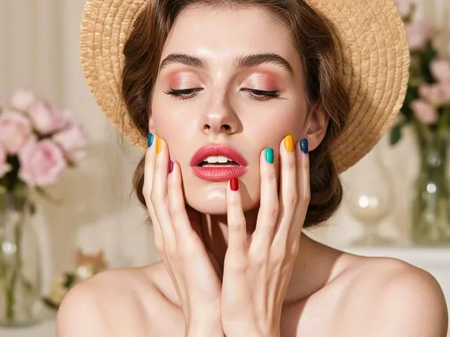 Woman touching her face with soft makeup and delicate expression