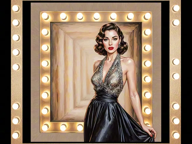 Stylized poster of glamorous woman framed with glowing marquee lights