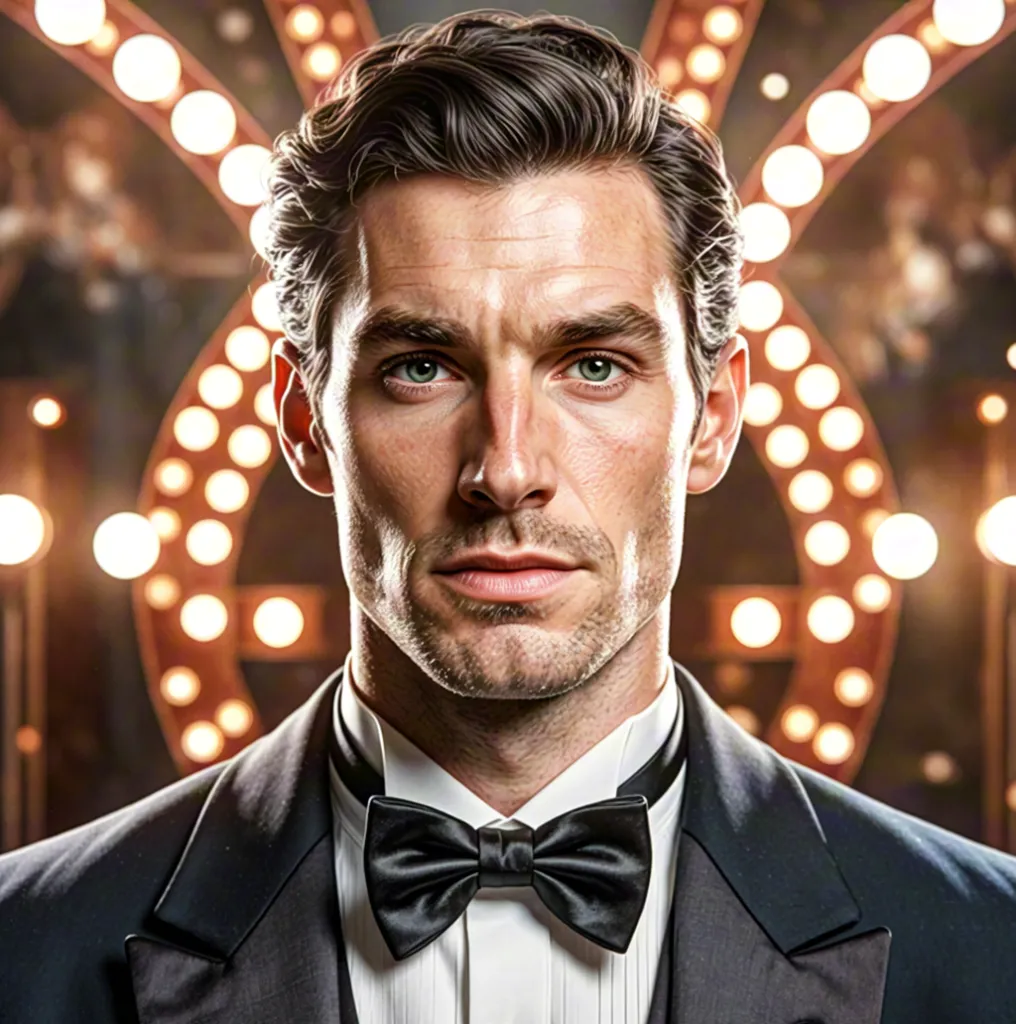 Handsome Man in Tuxedo Under Theater Lights