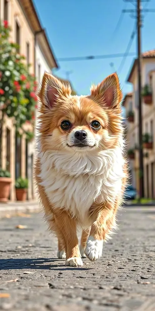 Happy Pomeranian Running Down the Street || ai