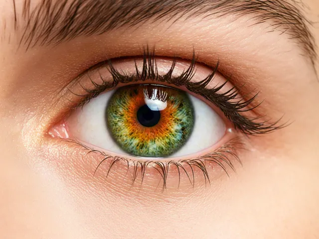 Close-up macro shot of vibrant green-yellow eye with sharp texture