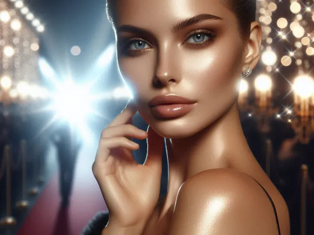 Close-up beauty portrait with flawless skin and soft studio lighting