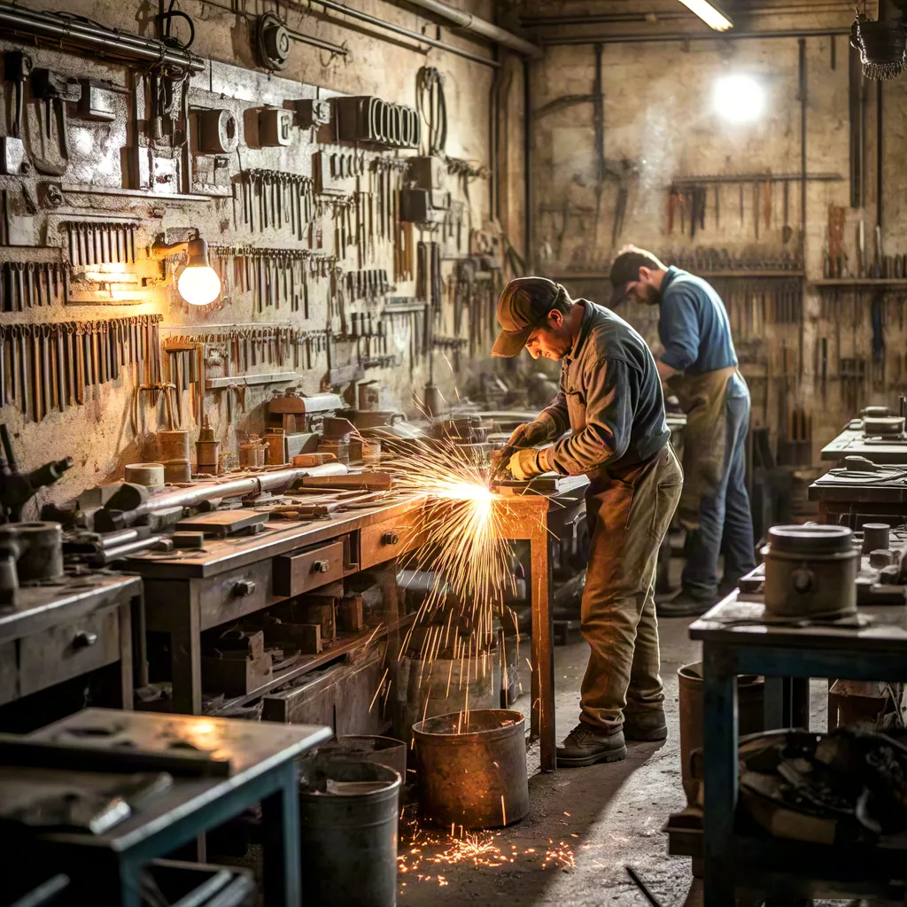 Industrial Workshop with Craftsman at Work